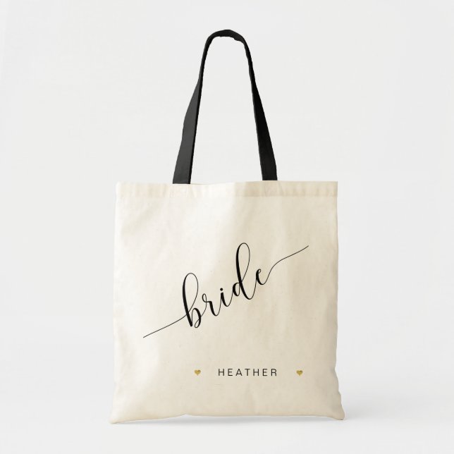Tote Bag Bride Script Simple moderne Bridal Party Gold Hear (Devant)