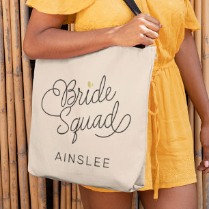 Tote Bag Bride Squad Modern Script Gold Nom du Mariage