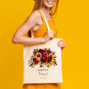 Tote Bag Bridesmaid cadeaux rose bordeaux tournesols