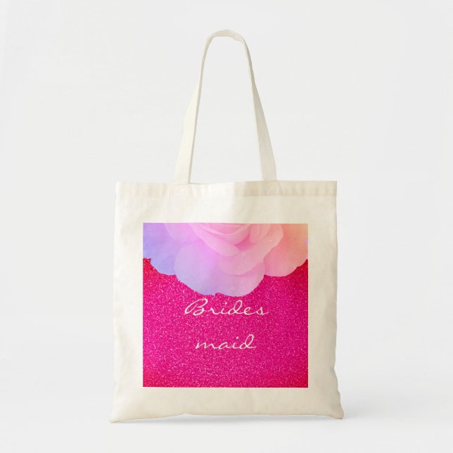 Tote Bag Bridesmaid rose Glittery Rose Gold Mariage Floral (Devant)