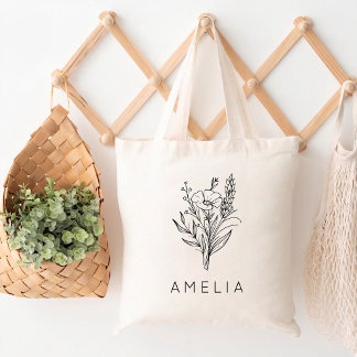 Tote Bag Bridesmaid Rustic Custom Name Floral Bridal Party