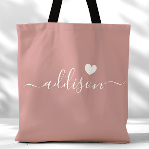 Tote Bag Bridesmaid Script moderne Coeur Dusty Rose