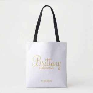 Tote Bag Bridesmaitres personnalisées en blanc et or modern