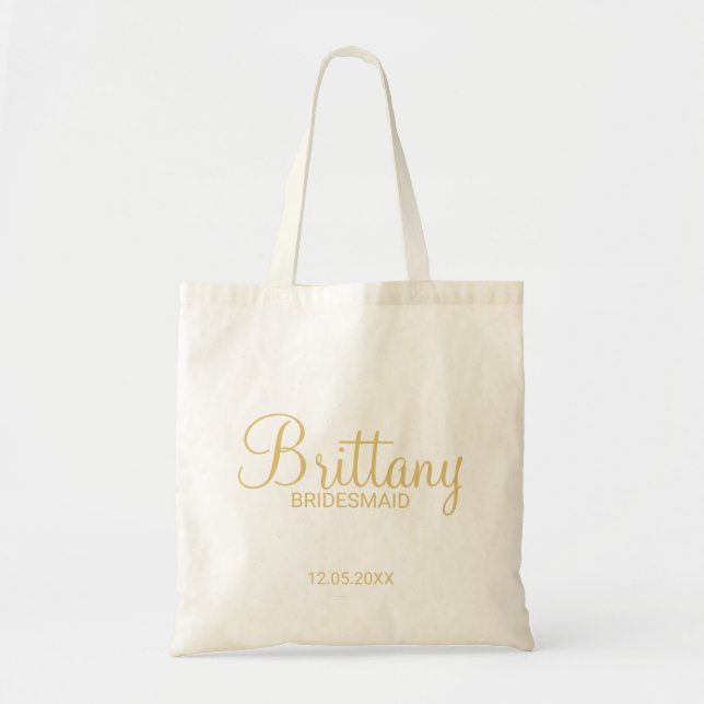 Tote Bag Bridesmaitres personnalisées en blanc et or modern (Devant)