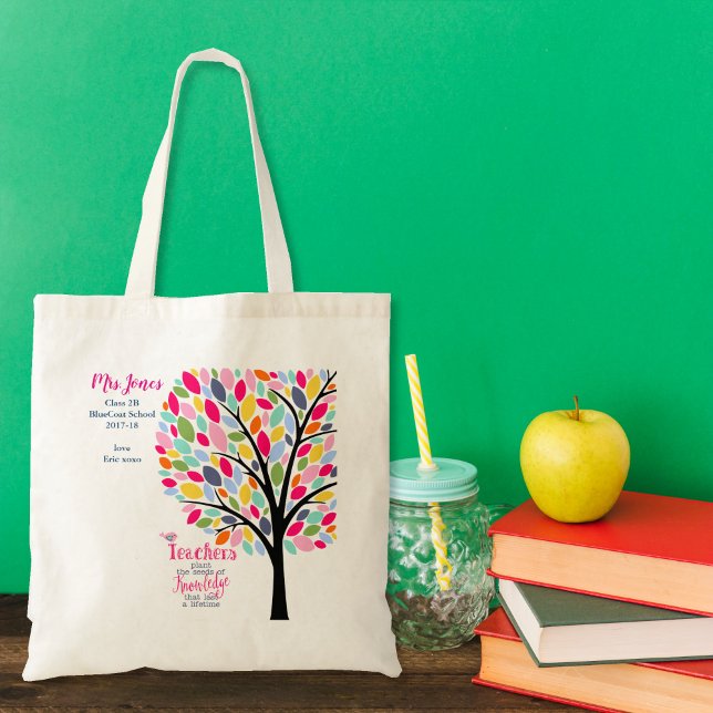 Tote Bag Bright colourful apple Teacher tree thank you (Créateur téléchargé)