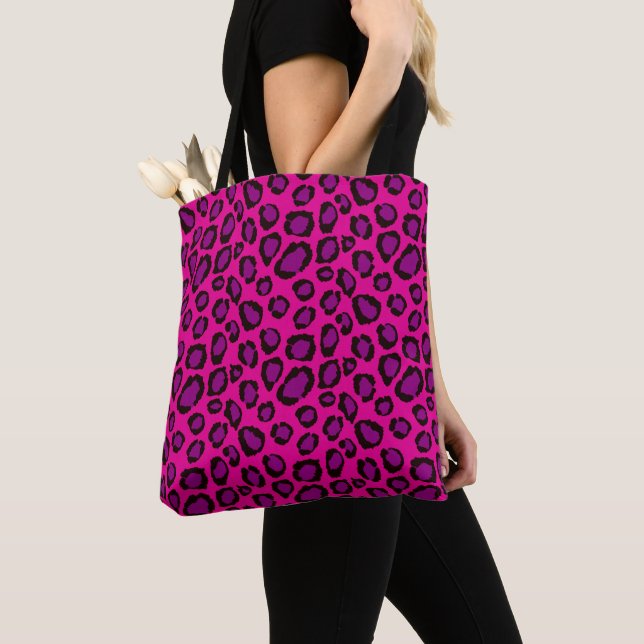 Tote Bag Bright Pink And Purple Leopard Print Pattern (De près)