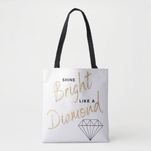 Tote Bag Briller Bright Diamond Script Noir Blanc Faux Or