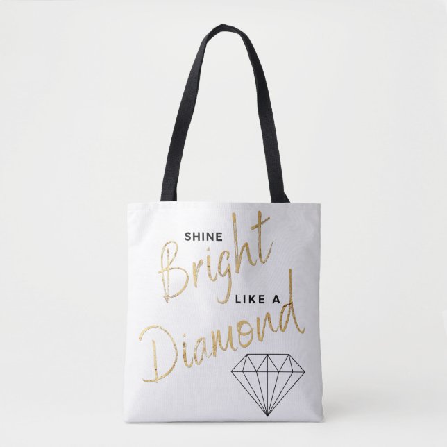 Tote Bag Briller Bright Diamond Script Noir Blanc Faux Or (Devant)