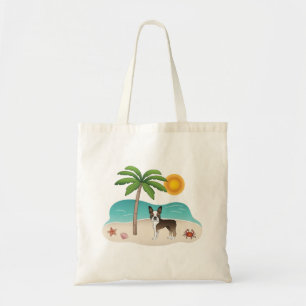 Tote Bag Brindle Boston Terrier À Une Plage Tropicale D'Été