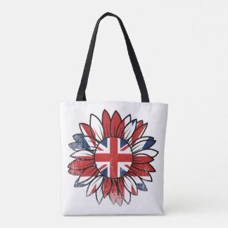 Tote Bag British Flag Sunflower Vintage Distressed Design