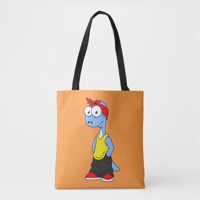 Tote Bag Brontosaurus Habillé De Vêtements Hip hop. (Devant)