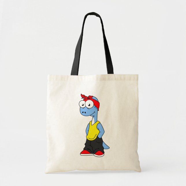 Tote Bag Brontosaurus Habillé De Vêtements Hip hop. (Devant)