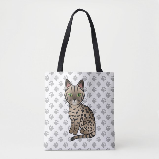 Tote Bag Bronze Égyptien Mau Cute Cartoon Chat & Pâtes (Devant)