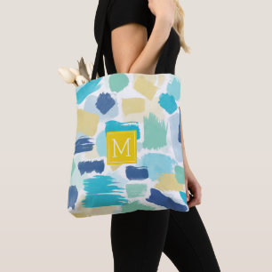 Tote Bag Brosse à peinture colorée et Monogramme jaune
