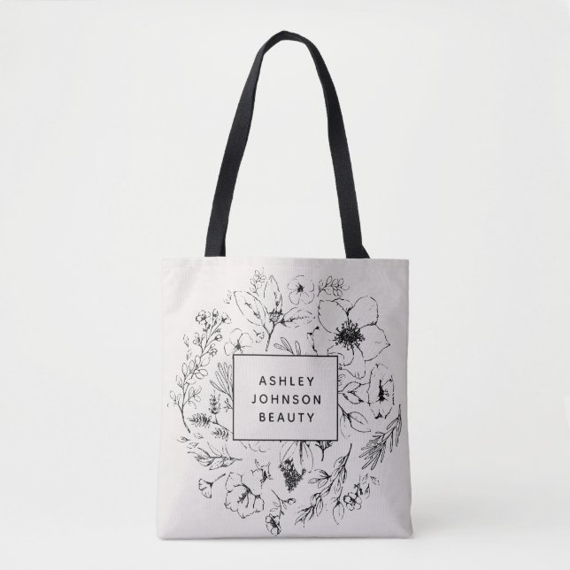 Tote Bag Brosse botanique moderne et marque noire (Devant)