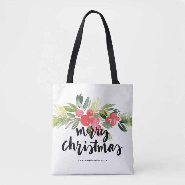 Tote Bag Brosse de houx d'aquarelle marquant avec des (Devant)