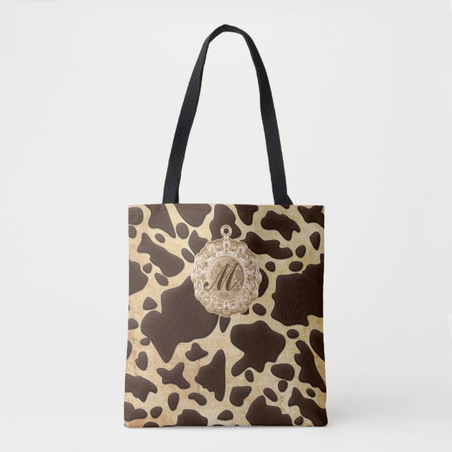 Tote Bag Brown & Or Poster de animal Antique Charme Initial (Devant)