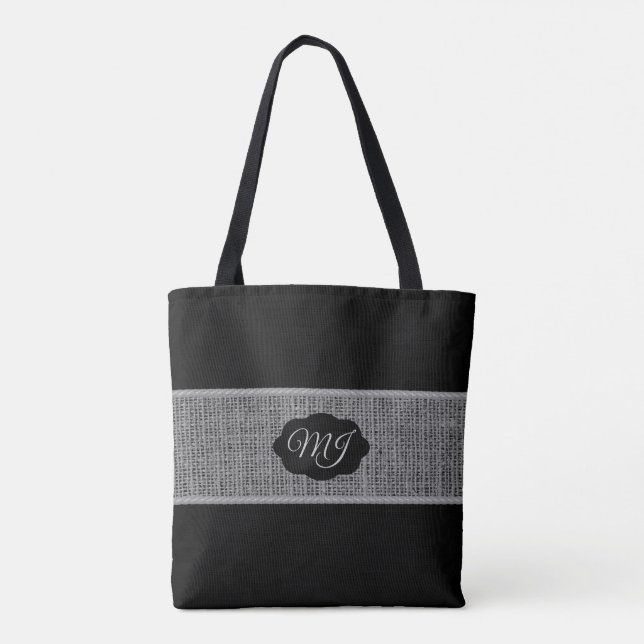Tote Bag Brûlure gris monogramme sur noir (Dos)
