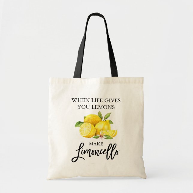 Tote Bag Brush Script Aquarelle Citrons Limoncello noir (Devant)