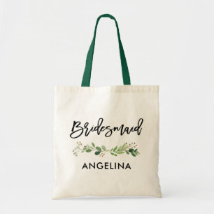 Tote Bag Brush Script Bridesmaid Botanical Greenery