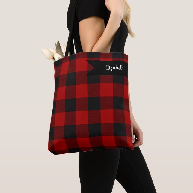 Tote Bag Buffalo Check Red and Black Carrés Plaid (De près)