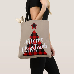 Tote Bag Buffalo Plaid Arbre de Noël Kraft