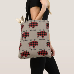 Tote Bag Buffalo Plaid Bison Motif sur Tan