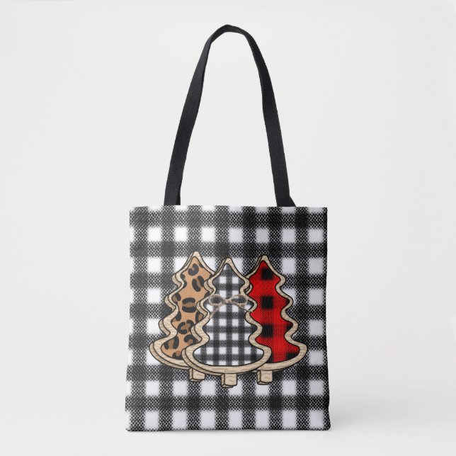 Tote Bag Buffalo Plaid Campagne Style Arbres de Noël (Devant)