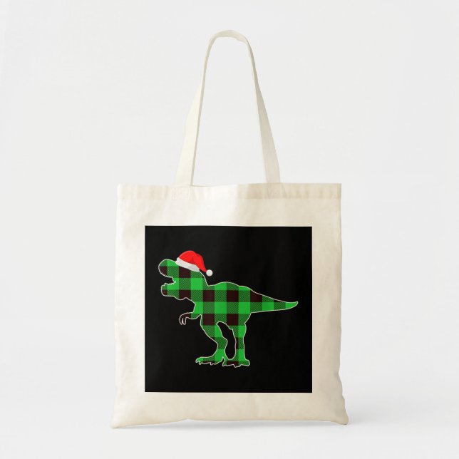 Tote Bag Buffalo Plaid Dinosaure Vert T Rex Funny Noël (Devant)