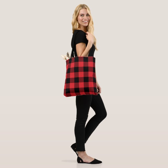 Tote Bag Buffalo Plaid Red Black Check (Sur le modèle)