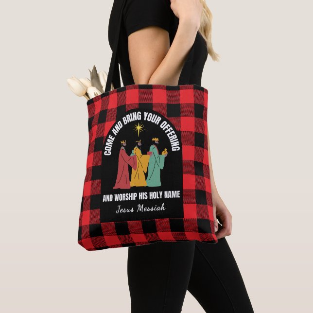 Tote Bag Buffalo Plaid Wise Men Custom Noël chrétien (De près)