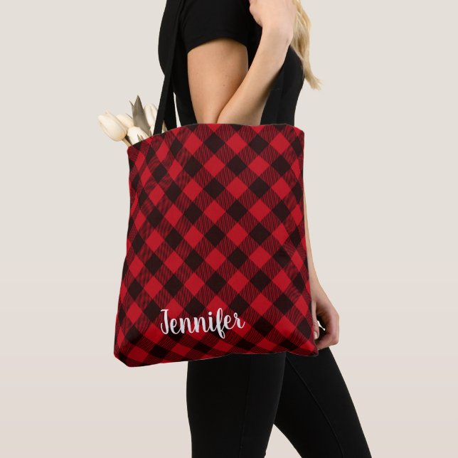 Tote Bag Buffalo Red Plaid et Black Winter Christmas (De près)