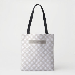 Tote Bag Buffalo tartan moderne beige naturel personnalisé