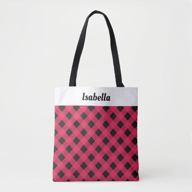 Tote Bag Buffle Rouge Plaid Check Christmas Shopping Person (Devant)