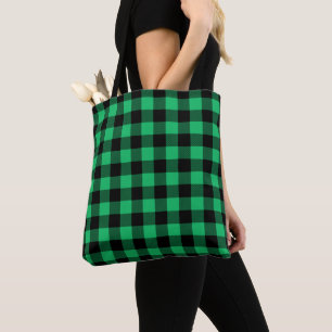 Tote Bag Buffle vert et noir Chèque En vichy Vacances T