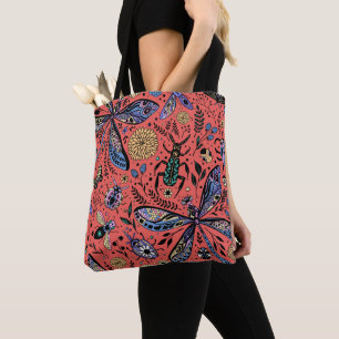 Tote Bag Bugs de Doodle sur corail rouge