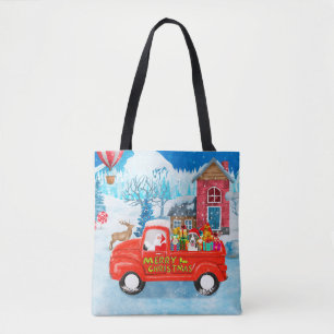 Tote Bag Bull Terrier Chien à Noël Livraison Camion neige