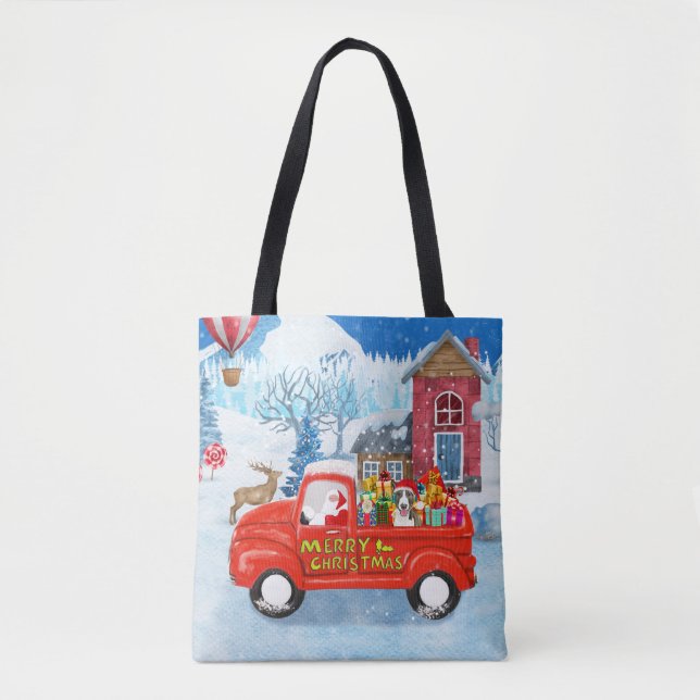 Tote Bag Bull Terrier Chien à Noël Livraison Camion neige (Devant)