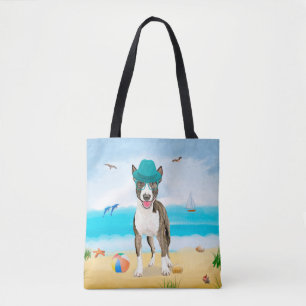 Tote Bag Bull Terrier Dog sur la plage