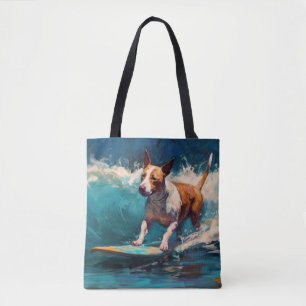 Tote Bag Bull Terrier Plage Surf Peinture