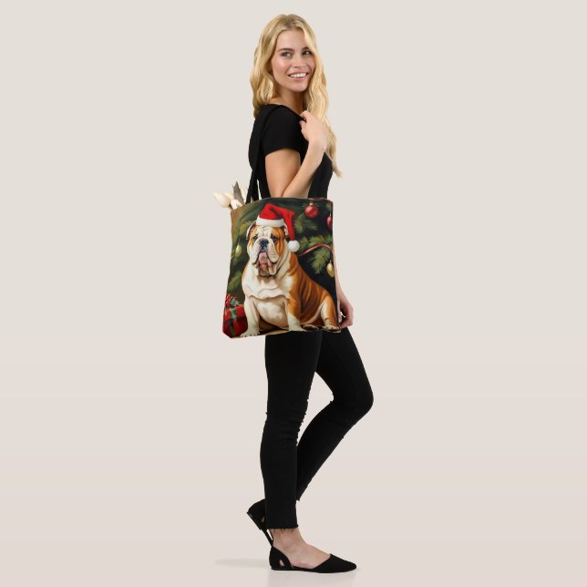 Tote Bag Bulldog anglais à Santa hat, (Sur le modèle)