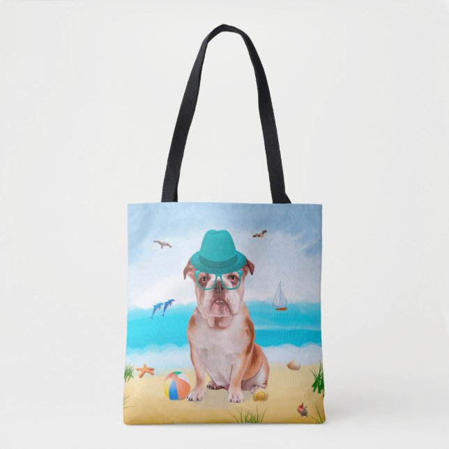 Tote Bag Bulldog anglais sur la plage (Devant)