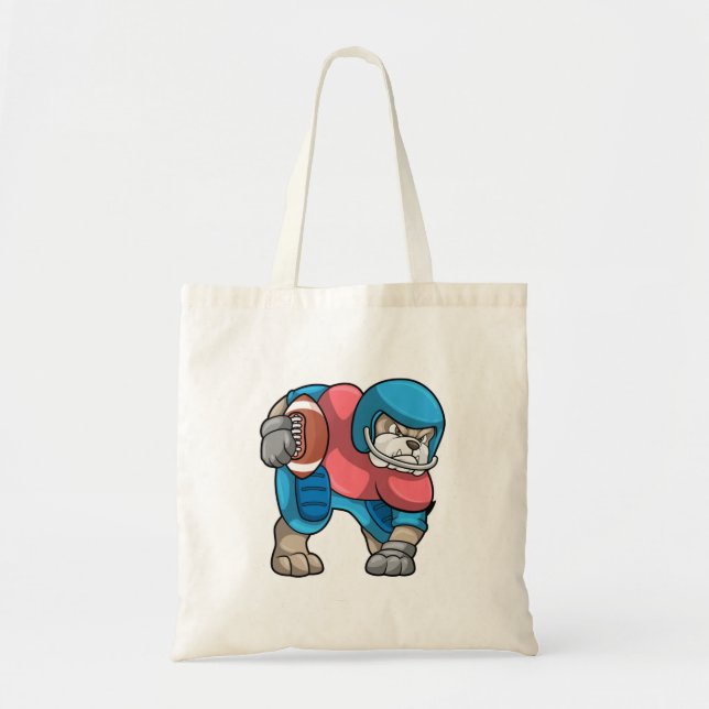 Tote Bag Bulldog au sport avec football et casque (Devant)