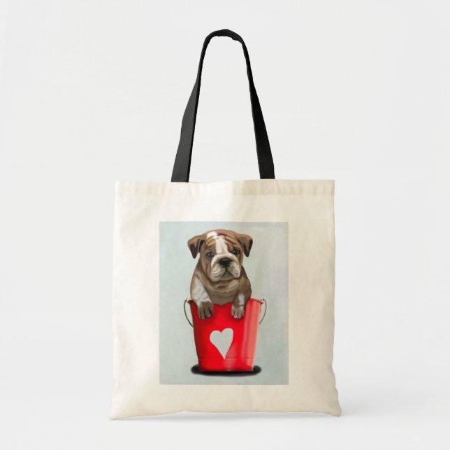 Tote Bag Bulldog Bucket Of Love Red 2 (Devant)
