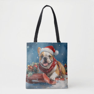 Tote Bag Bulldog dans Sledge Let it Neige Noël