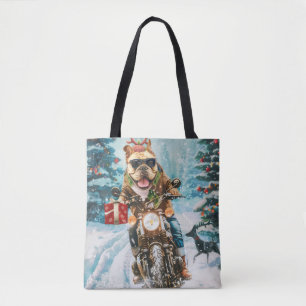 Tote Bag Bulldog équitation moto Noël
