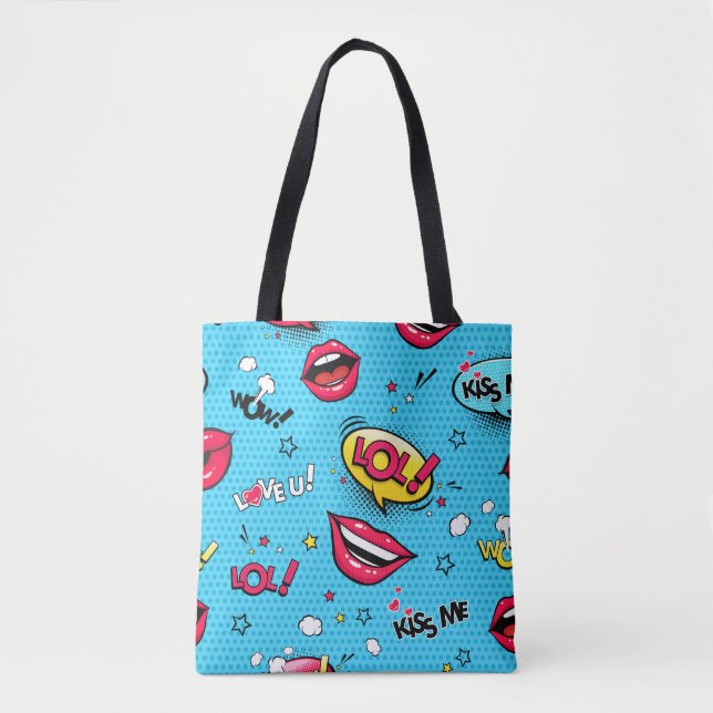 Tote Bag Bulles de discours comiques et lèvres femelles ave (Devant)
