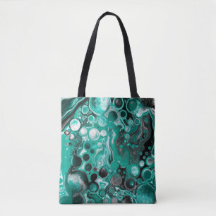 Tote Bag Bulles turquoises et noires Cellules d'art fluides