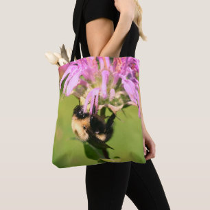 Tote Bag Bumble Bee On Bee Balm Flower Close Up