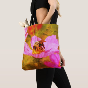 Tote Bag Bumble Bee On Rose Cosmos Flower Art